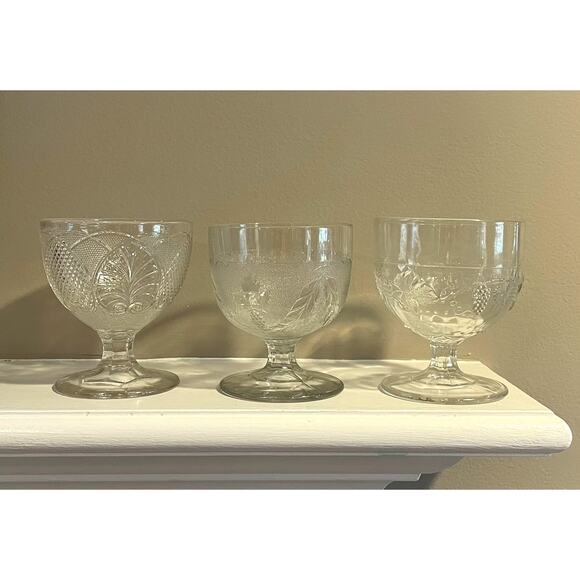 Vintage Pattern Glass Buttermilk Goblet, Sugar Bowl, Set of 3, Various Patterns - Picture 1 of 13